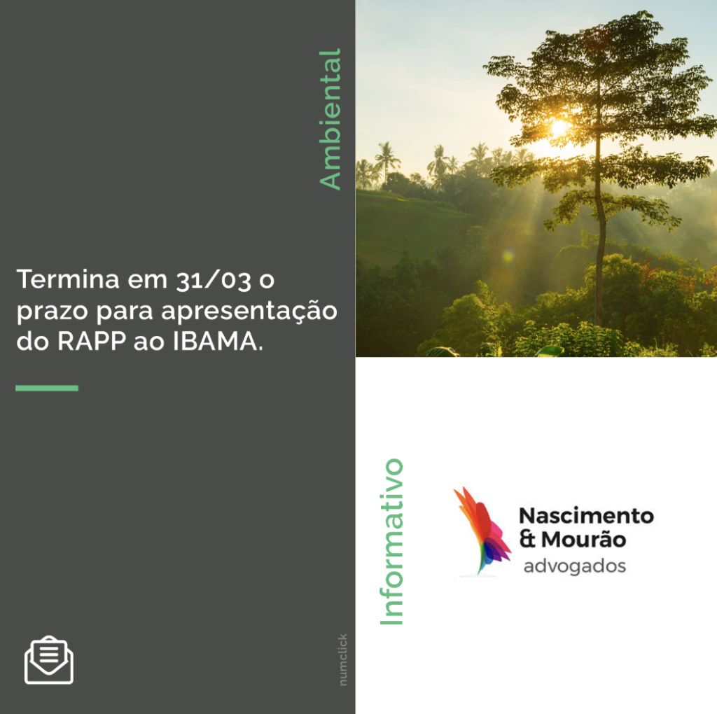 Termina em 31/03 o prazo para apresentação do RAPP - Relatório de Atividades Potencialmente Poluidoras e Utilizadoras de Recursos Ambientais ao Ibama.